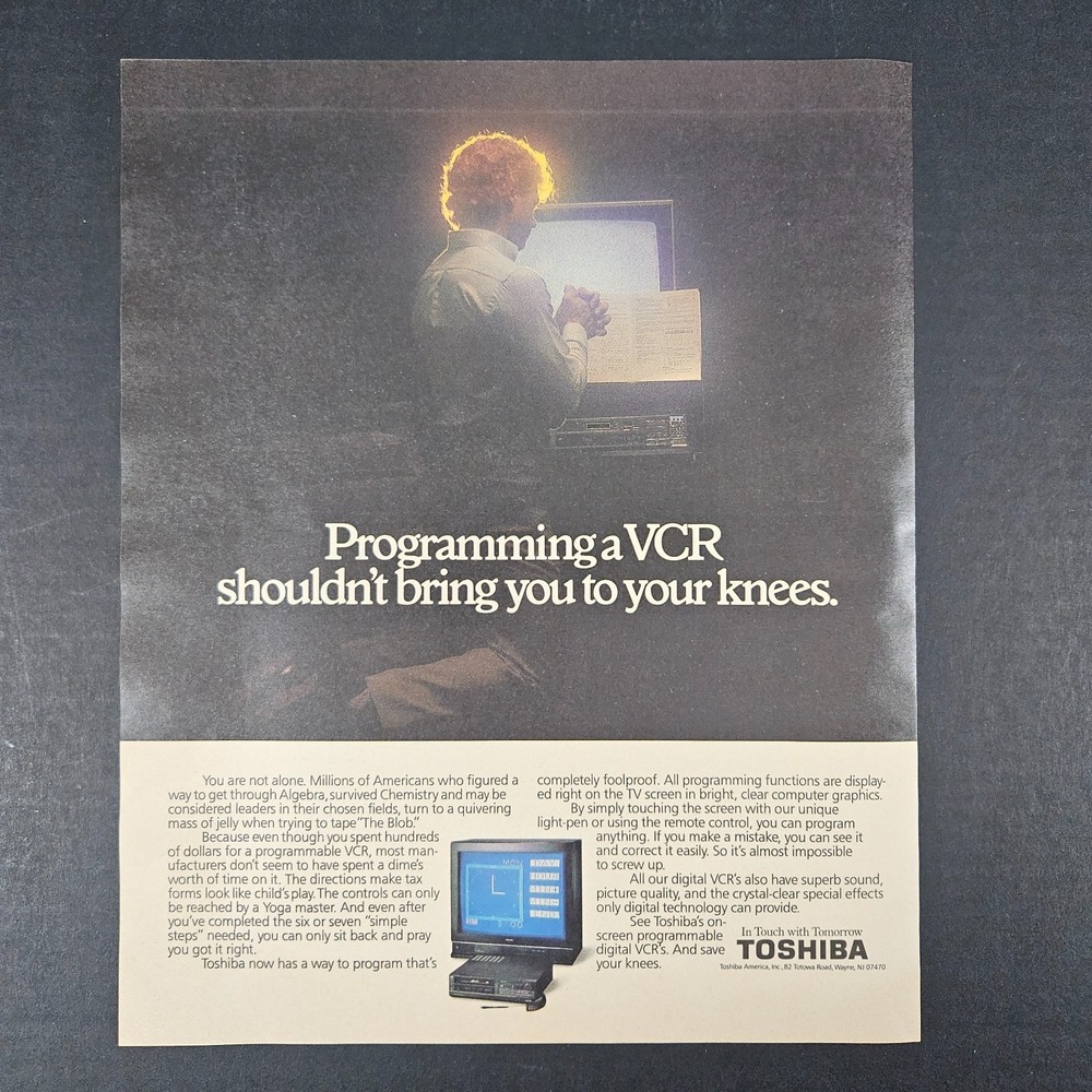 1987‎ Toshiba Foolproof Programmable Digital VCRs Vintage Print Ad Office Shop